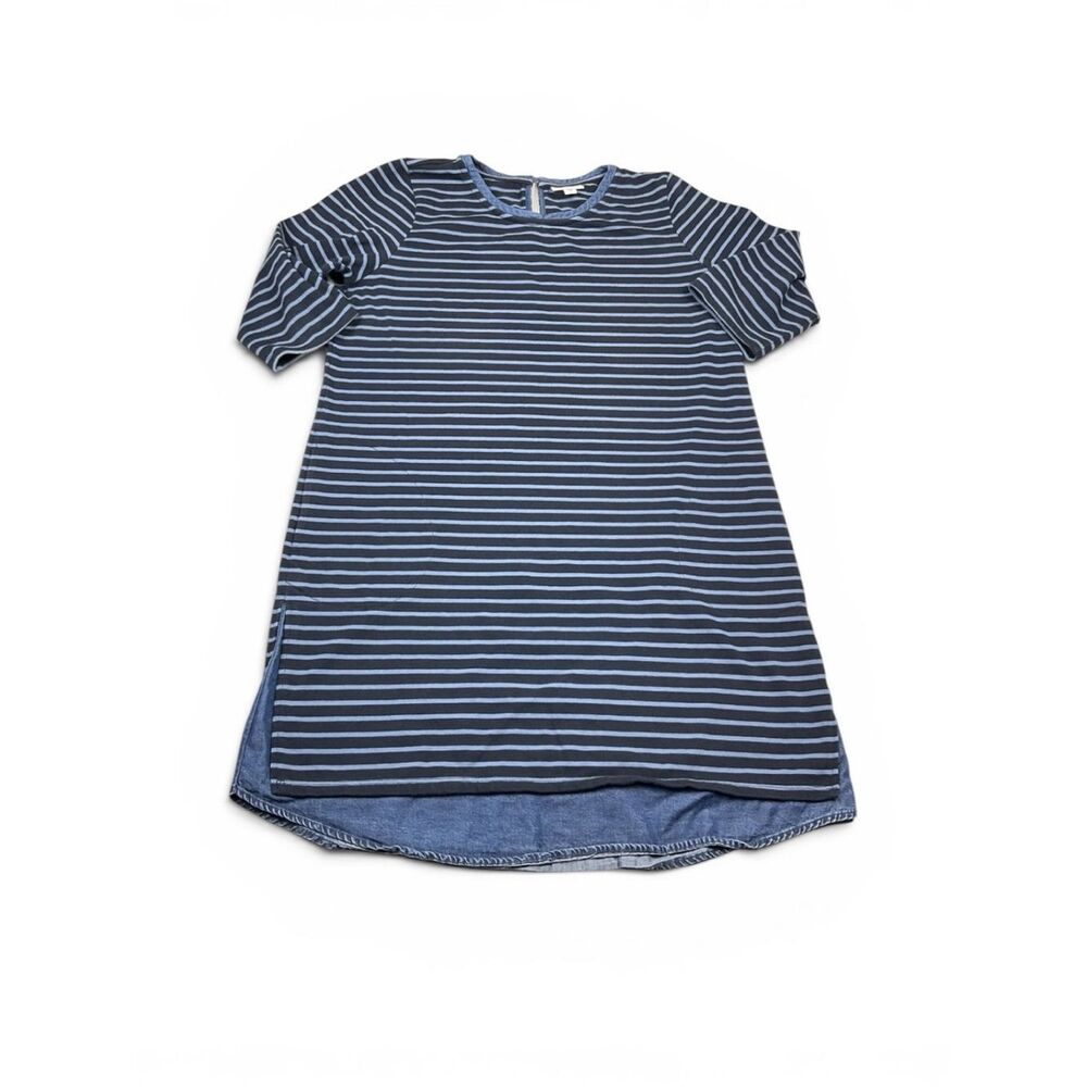 J.Jill Shirt Dress Striped Denim Hem 3/4 Sleeve Nautical Casual Comfy Pullover M